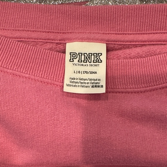 PINK Victoria's Secret pink Sweatshirt with Glitter Logo on back sz Large - Picture 4 of 4